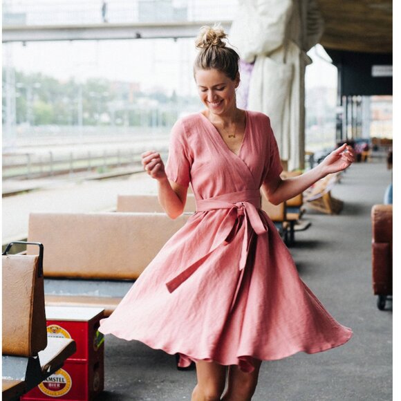 Custom make White Linen Wrap Dress - Picture 6 of 6